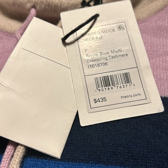 THEORY SWEATER STRIPED MOCK-NECK 100%CASHMERE PULLOVER Sz S MULTI COLOR …NWT - Picture 7 of 10